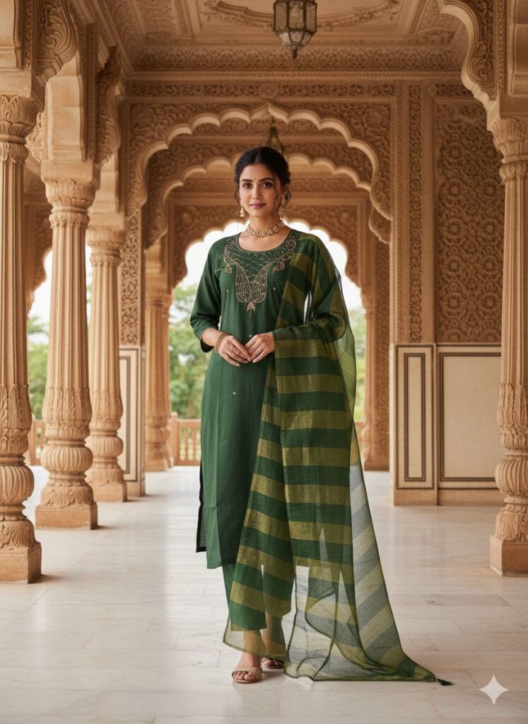 Buy Naisha K 555 Roman Silk With Handwork Kurti Pant And Dupatta Collection Wholesale 2026