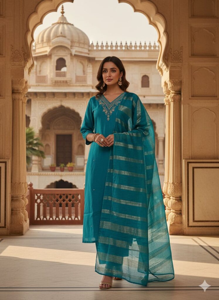 Buy Naisha K 555 Roman Silk With Handwork Kurti Pant And Dupatta Collection Wholesale 2026