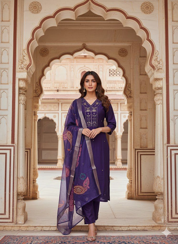 Buy Naisha K 555 Roman Silk With Handwork Kurti Pant And Dupatta Collection Wholesale 2026