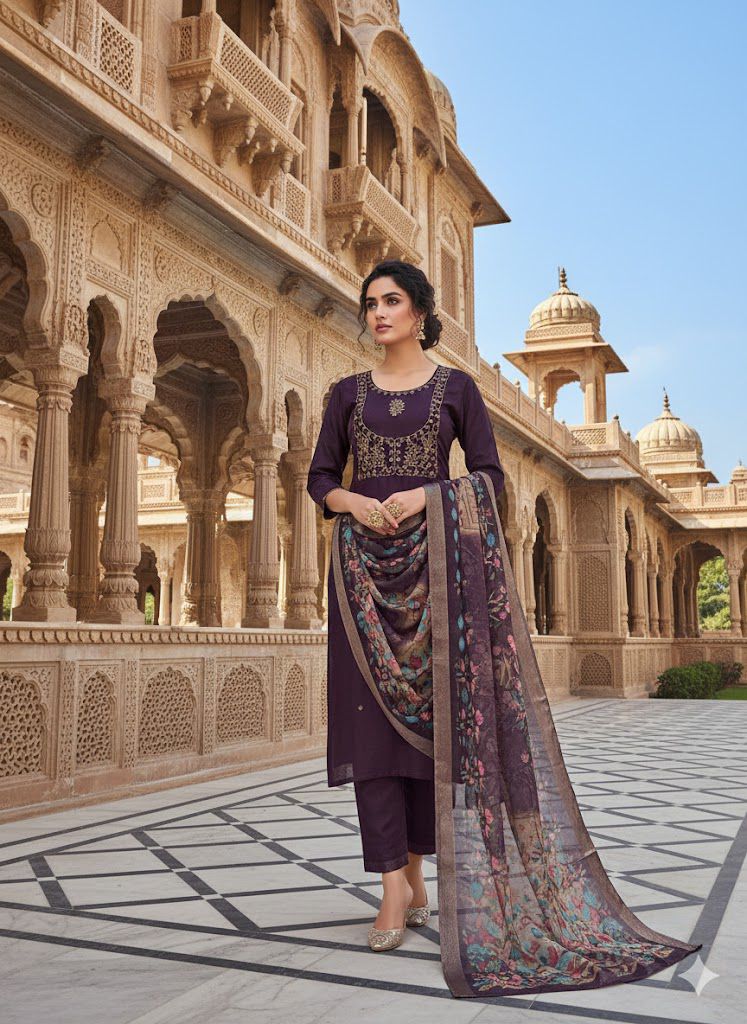 Buy Naisha K 555 Roman Silk With Handwork Kurti Pant And Dupatta Collection Wholesale 2026