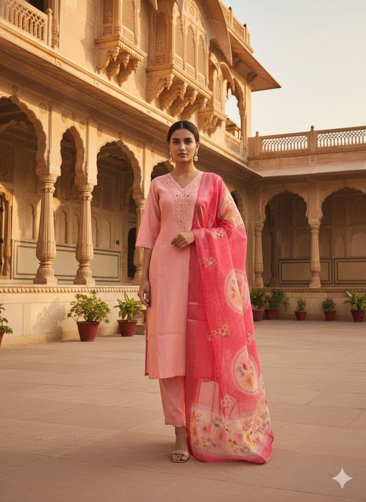 Buy Naisha K 555 Roman Silk With Handwork Kurti Pant And Dupatta Collection Wholesale 2026
