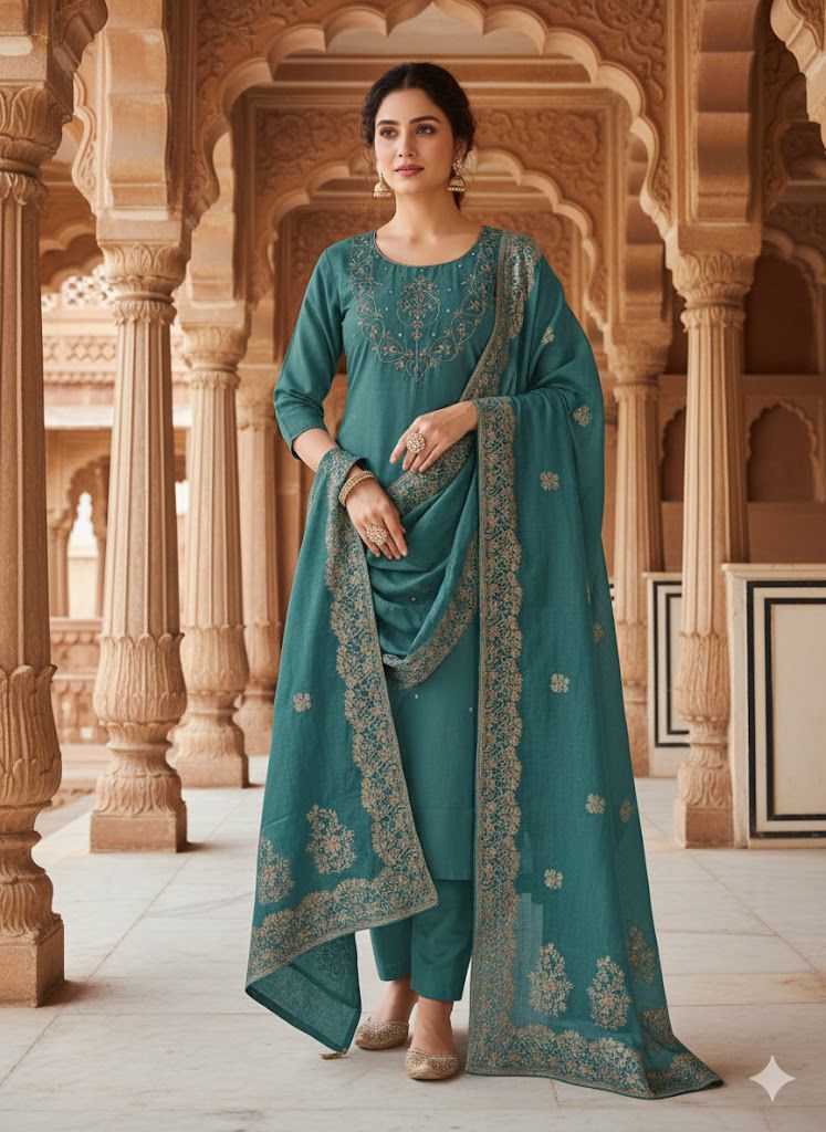 Buy Naisha K 555 Roman Silk With Handwork Kurti Pant And Dupatta Collection Wholesale 2026