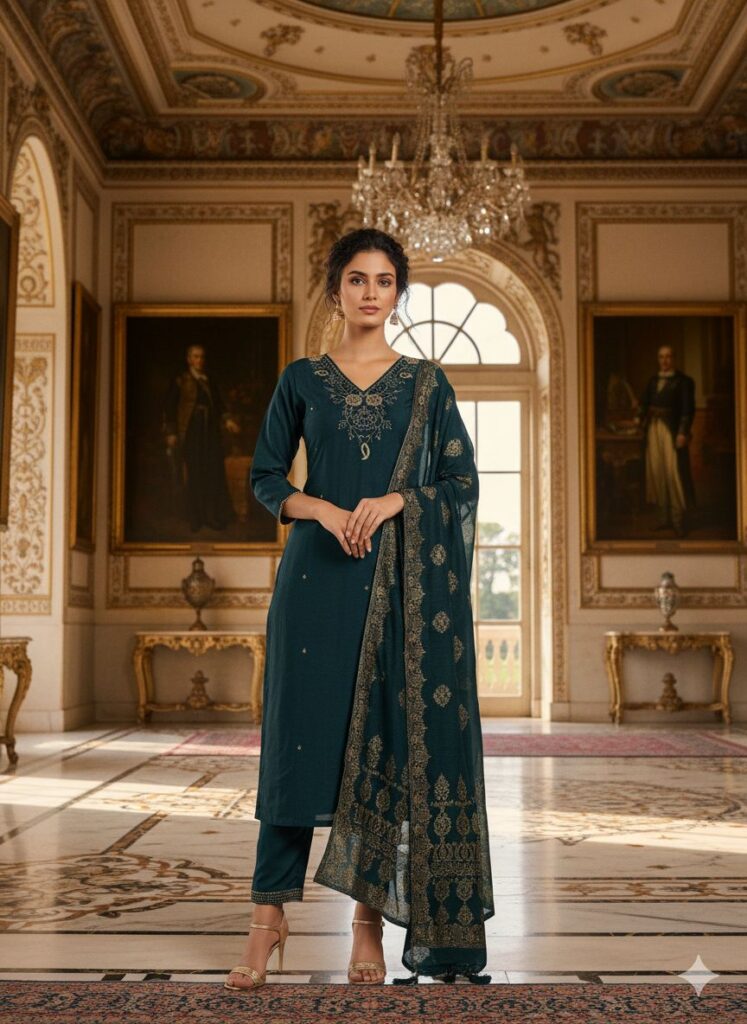 Buy Naisha K 555 Roman Silk With Handwork Kurti Pant And Dupatta Collection Wholesale 2026