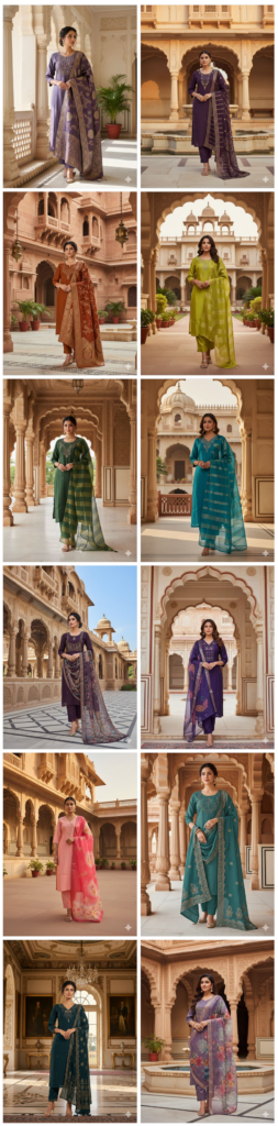 Buy Naisha K 555 Roman Silk With Handwork Kurti Pant And Dupatta Collection Wholesale 2026