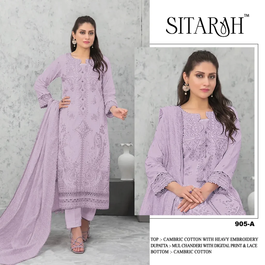 Buy Sitarah 905 Cotton Peach Eid Wear Embroidery Work Pakistani Dress Collection Wholesale 2026
