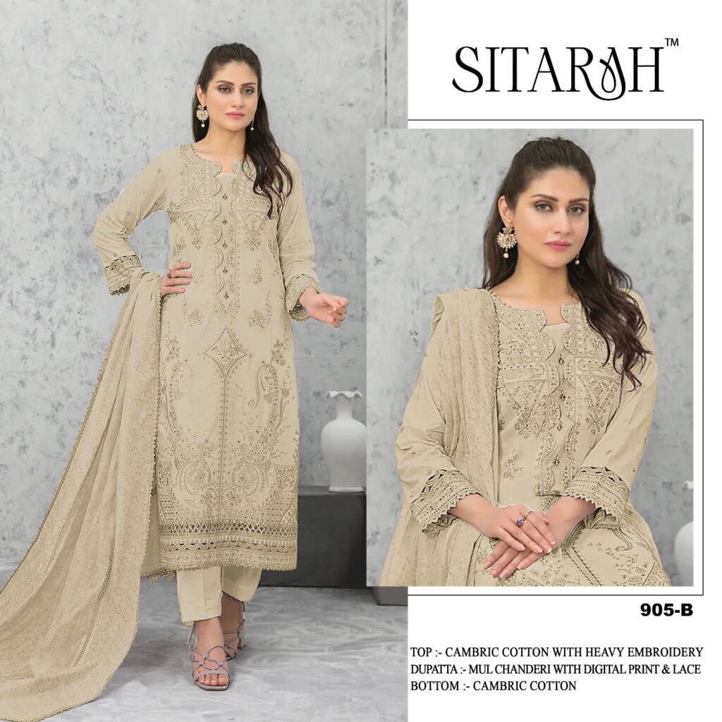 Buy Sitarah 905 Cotton Peach Eid Wear Embroidery Work Pakistani Dress Collection Wholesale 2026