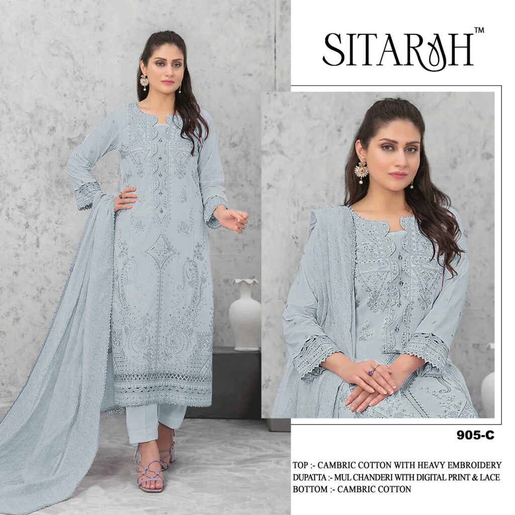 Buy Sitarah 905 Cotton Peach Eid Wear Embroidery Work Pakistani Dress Collection Wholesale 2026