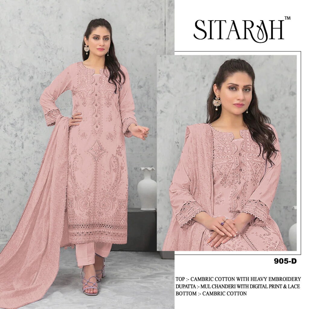 Buy Sitarah 905 Cotton Peach Eid Wear Embroidery Work Pakistani Dress Collection Wholesale 2026