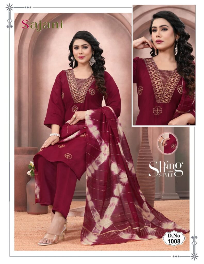 Launching Sajani D No 1001 To 08 Vertican Plain Embroidery Worked Kurti With Bottom Dupatta Wholesale 2026