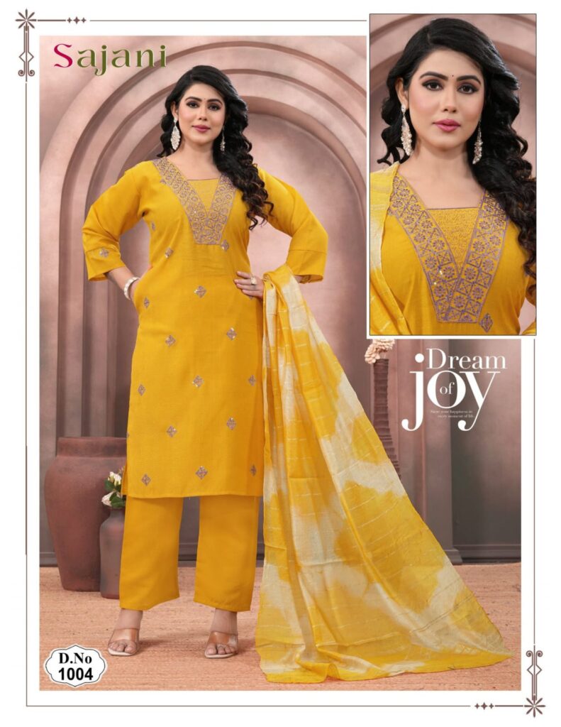 Launching Sajani D No 1001 To 08 Vertican Plain Embroidery Worked Kurti With Bottom Dupatta Wholesale 2026