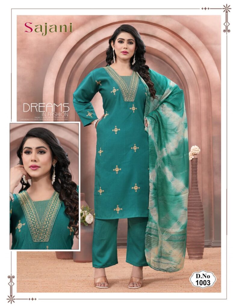 Launching Sajani D No 1001 To 08 Vertican Plain Embroidery Worked Kurti With Bottom Dupatta Wholesale 2026