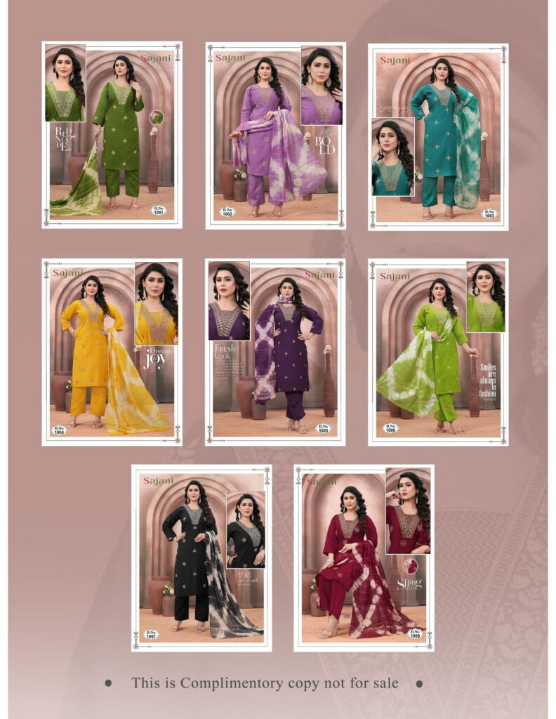Launching Sajani D No 1001 To 08 Vertican Plain Embroidery Worked Kurti With Bottom Dupatta Wholesale 2026