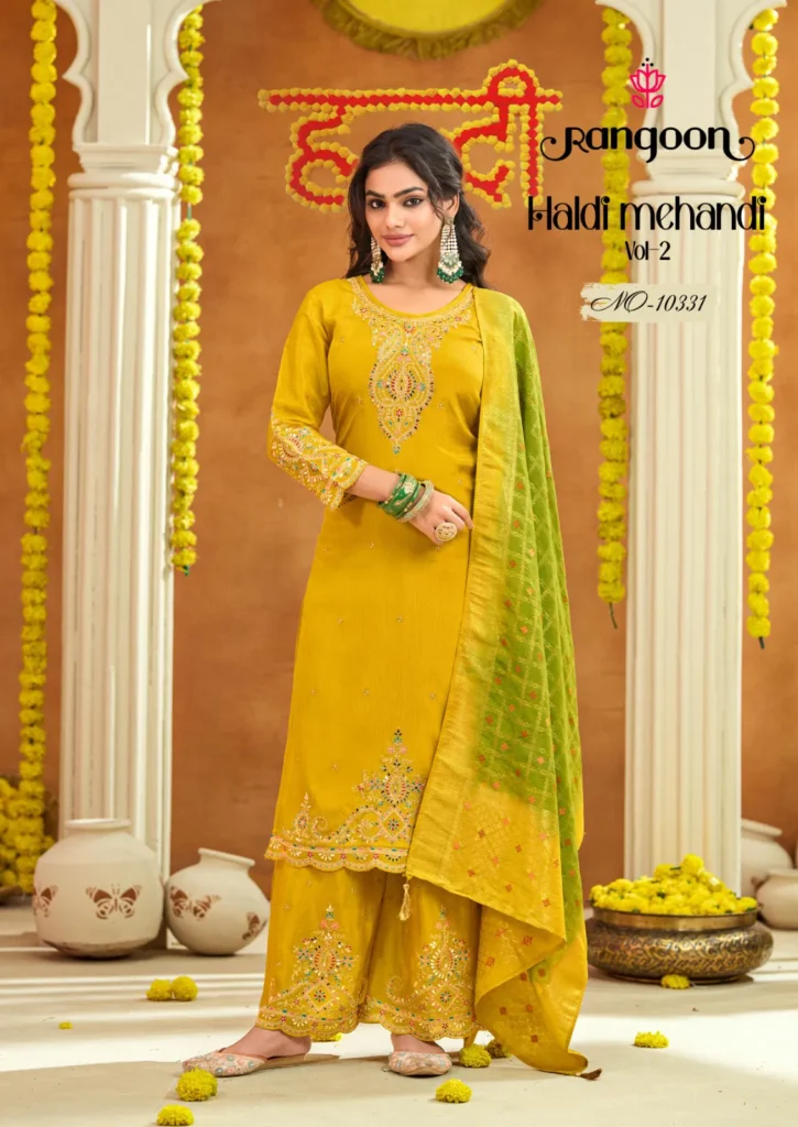 Beautiful Rangoon Haldi Mehendi Vol 2 Chinon Heavy Code Work Kurti Bottom With Dupatta Wholesale 2026