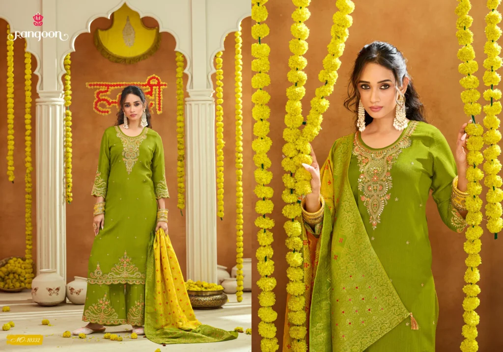 Beautiful Rangoon Haldi Mehendi Vol 2 Chinon Heavy Code Work Kurti Bottom With Dupatta Wholesale 2026