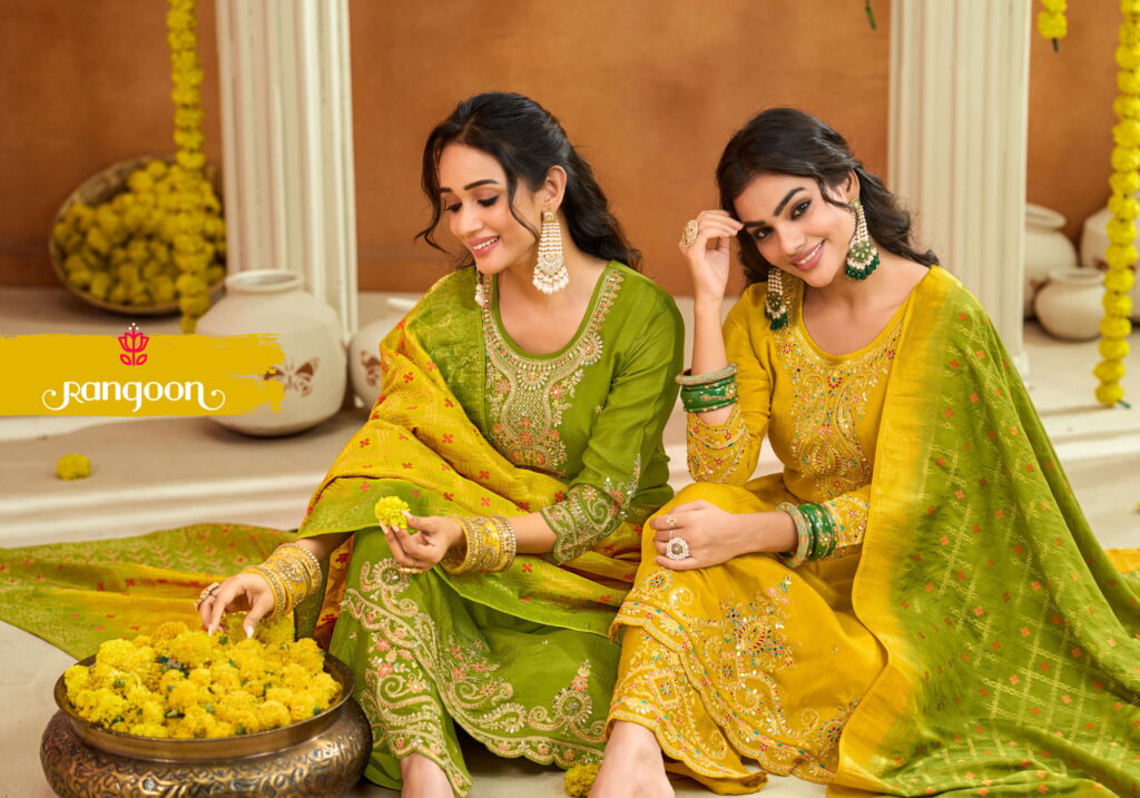 Beautiful Rangoon Haldi Mehendi Vol 2 Chinon Heavy Code Work Kurti Bottom With Dupatta Wholesale 2026