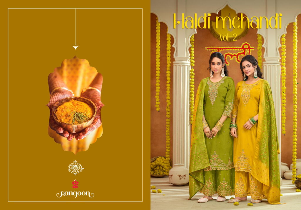 Beautiful Rangoon Haldi Mehendi Vol 2 Chinon Heavy Code Work Kurti Bottom With Dupatta Wholesale 2026