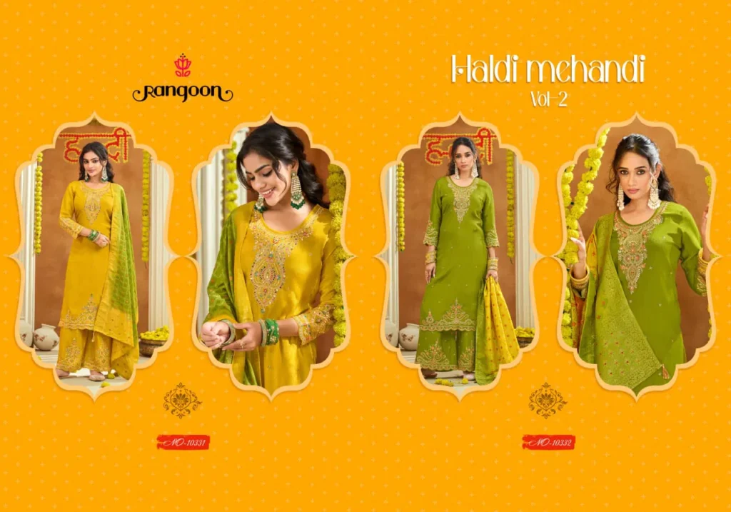 Beautiful Rangoon Haldi Mehendi Vol 2 Chinon Heavy Code Work Kurti Bottom With Dupatta Wholesale 2026