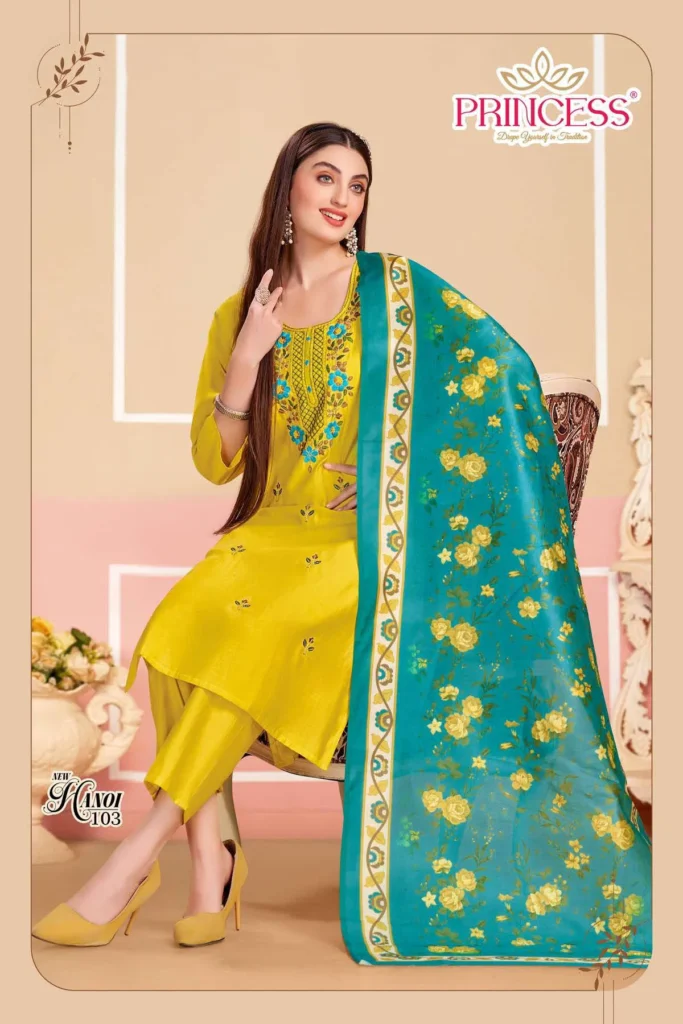 Buy Hanoi Look Roman Silk With Embroidery Worked Kurti With Bottom Dupatta Wholesale 2026