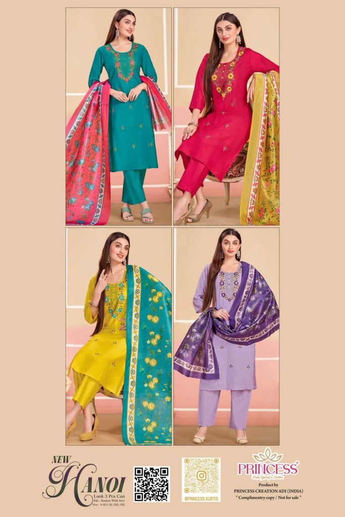 Buy Hanoi Look Roman Silk With Embroidery Worked Kurti With Bottom Dupatta Wholesale 2026