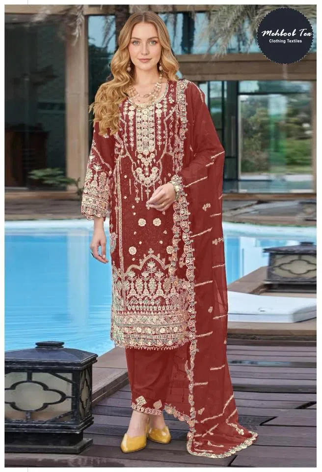 Mehboob Tex 1852 A To D Chiffon With Embroidery Pakistani Salwar Kameez Wholesale