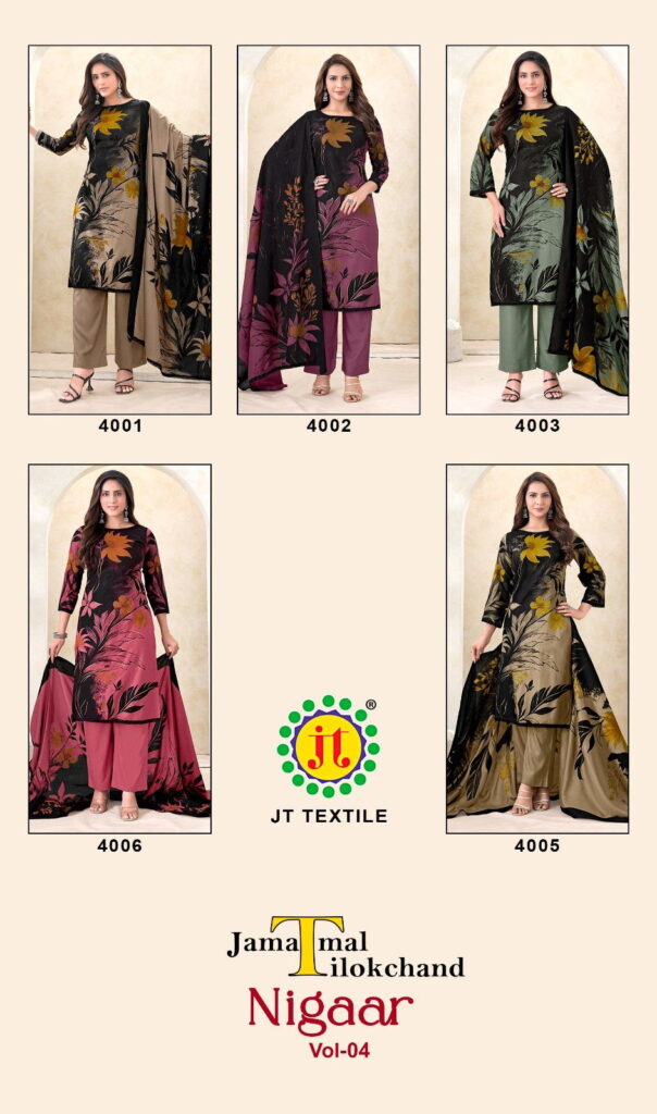 Launching Jt Nigaar Vol 4 Rayon With Foil Printed Dress Material Collection Wholesale 2026