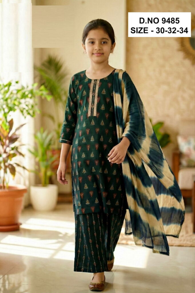 Stylish Rubesha Plazo Set 9485 Rayon Printed Kids Kurti And Bottom Dupatta Collection Wholesale 2026