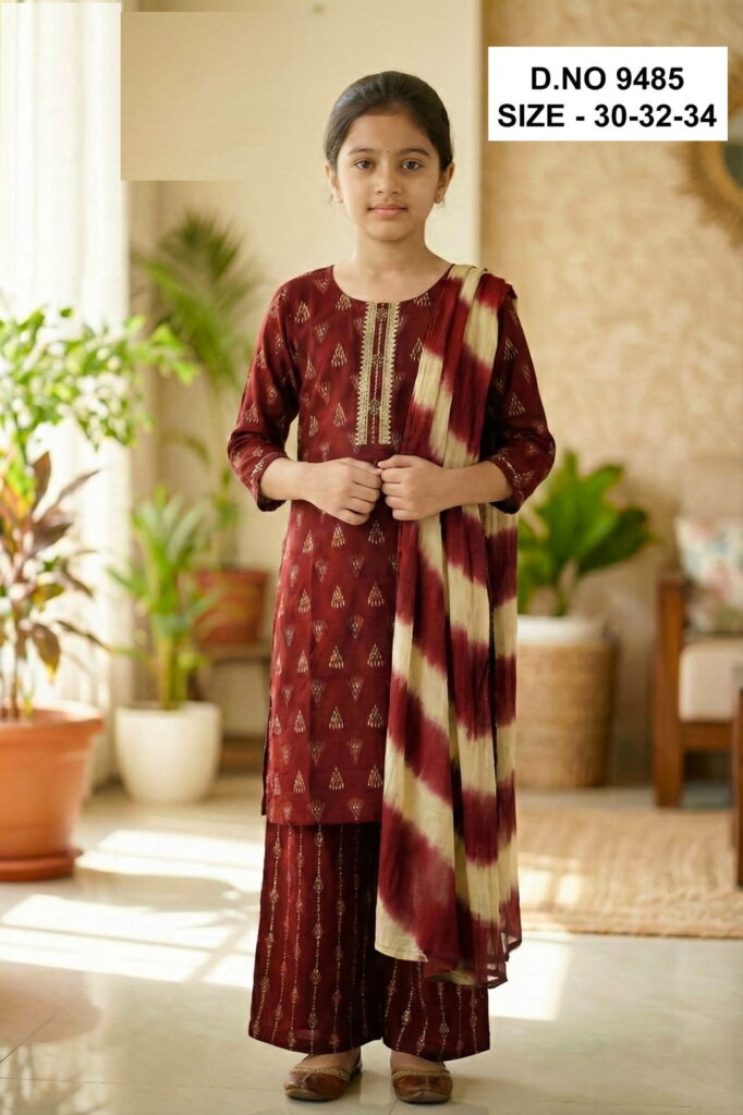 Stylish Rubesha Plazo Set 9485 Rayon Printed Kids Kurti And Bottom Dupatta Collection Wholesale 2026