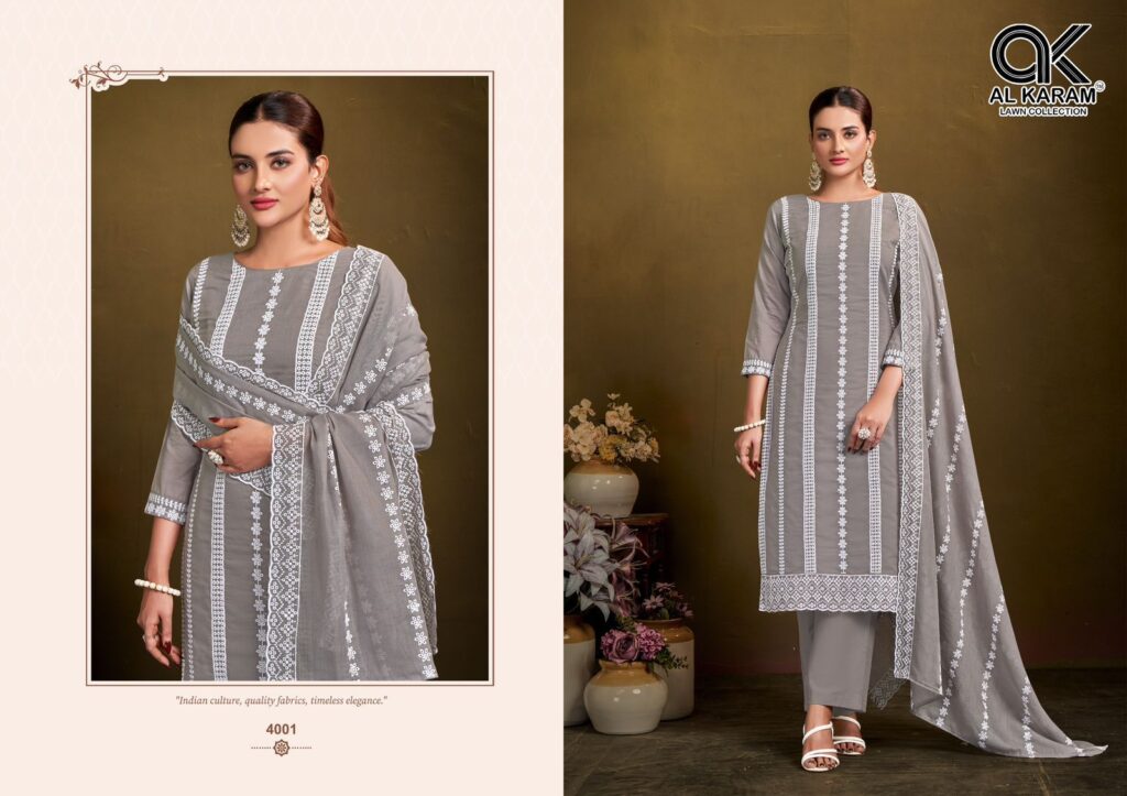 Buy Al Karam Lucknowi Work 4001 Cotton With Embroidery Work Dress Material Wholesale 2026