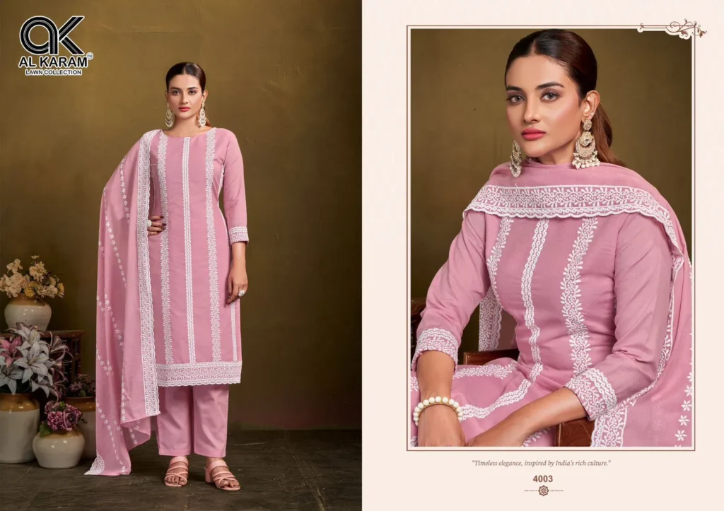 Buy Al Karam Lucknowi Work 4001 Cotton With Embroidery Work Dress Material Wholesale 2026