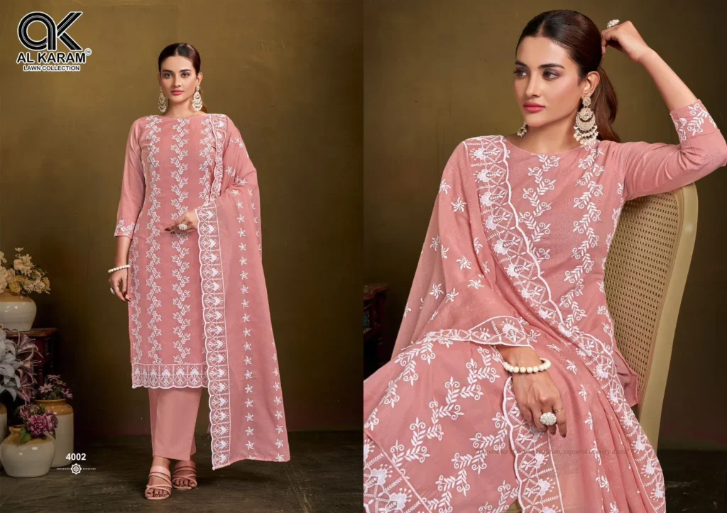 Buy Al Karam Lucknowi Work 4001 Cotton With Embroidery Work Dress Material Wholesale 2026