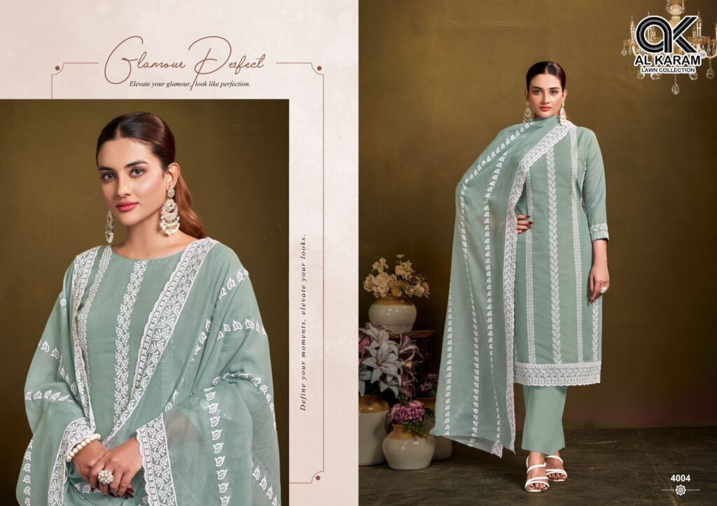 Buy Al Karam Lucknowi Work 4001 Cotton With Embroidery Work Dress Material Wholesale 2026