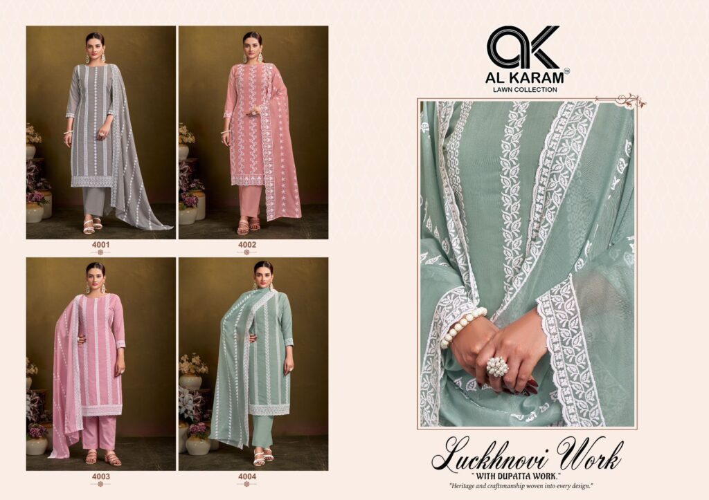 Buy Al Karam Lucknowi Work 4001 Cotton With Embroidery Work Dress Material Wholesale 2026