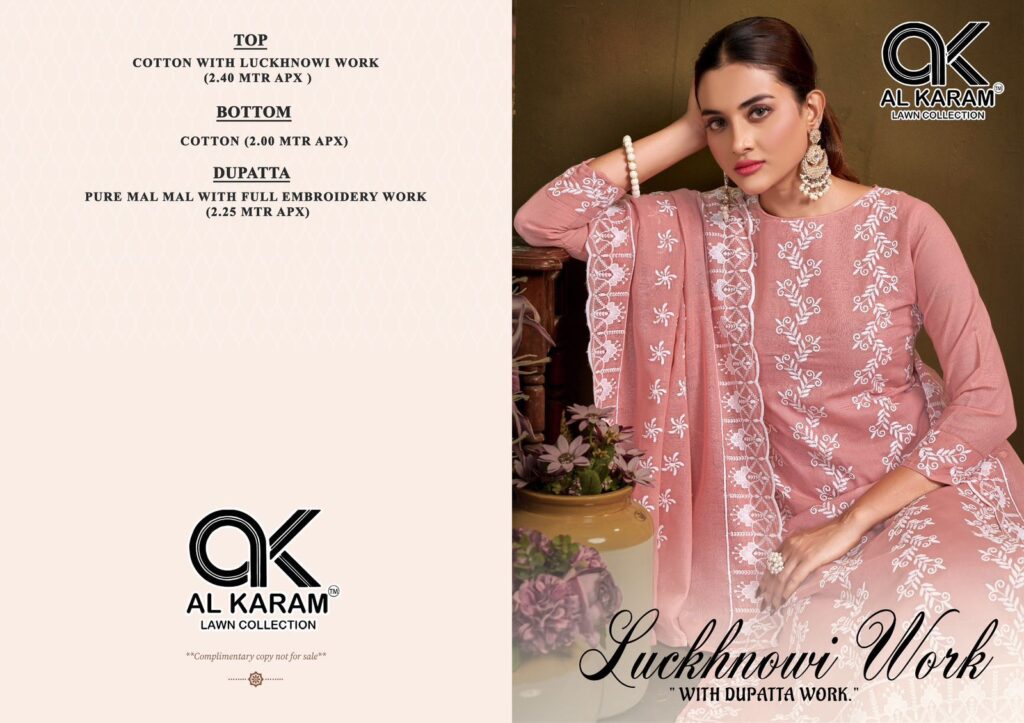 Buy Al Karam Lucknowi Work 4001 Cotton With Embroidery Work Dress Material Wholesale 2026