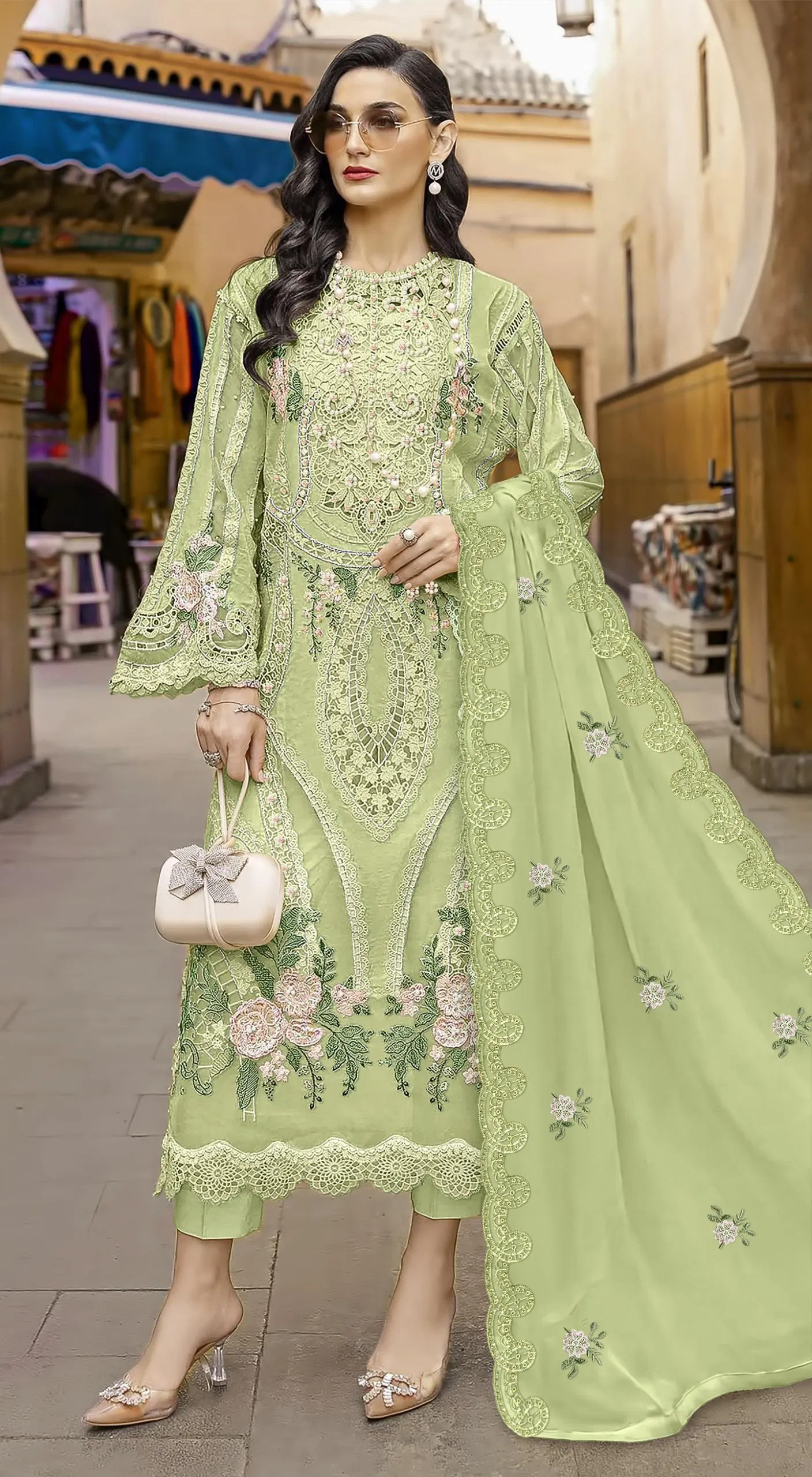 Shree R 2178 A To C Chiffon With Khatli Work Readymade Collection Wholesale
