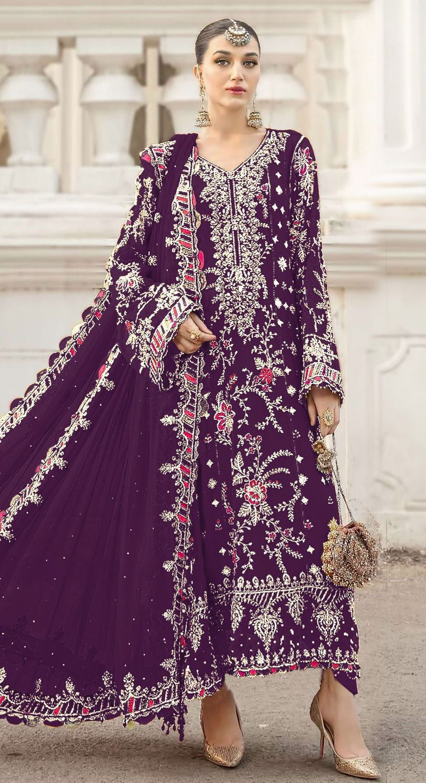 Bilqis B 243 A To E Faux Georgette With Embroidered Pakistani Salwar Kameez Wholesale