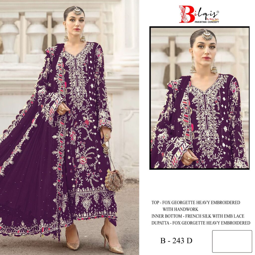 Stylish Bilqis B 243 A To E Faux Georgette With Embroidered Pakistani Salwar Kameez Wholesale 2026