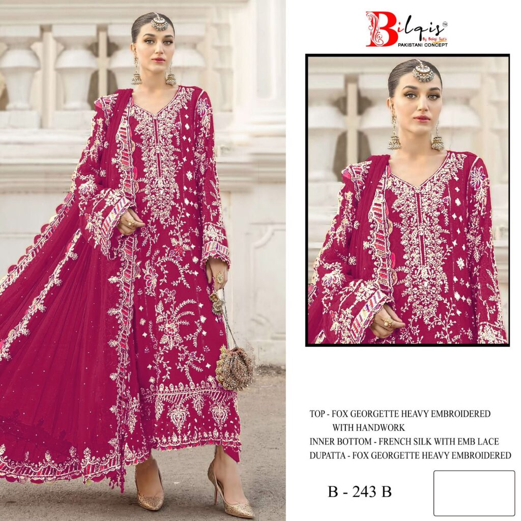 Stylish Bilqis B 243 A To E Faux Georgette With Embroidered Pakistani Salwar Kameez Wholesale 2026