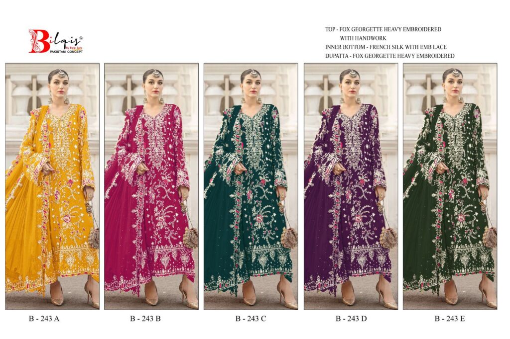 Stylish Bilqis B 243 A To E Faux Georgette With Embroidered Pakistani Salwar Kameez Wholesale 2026