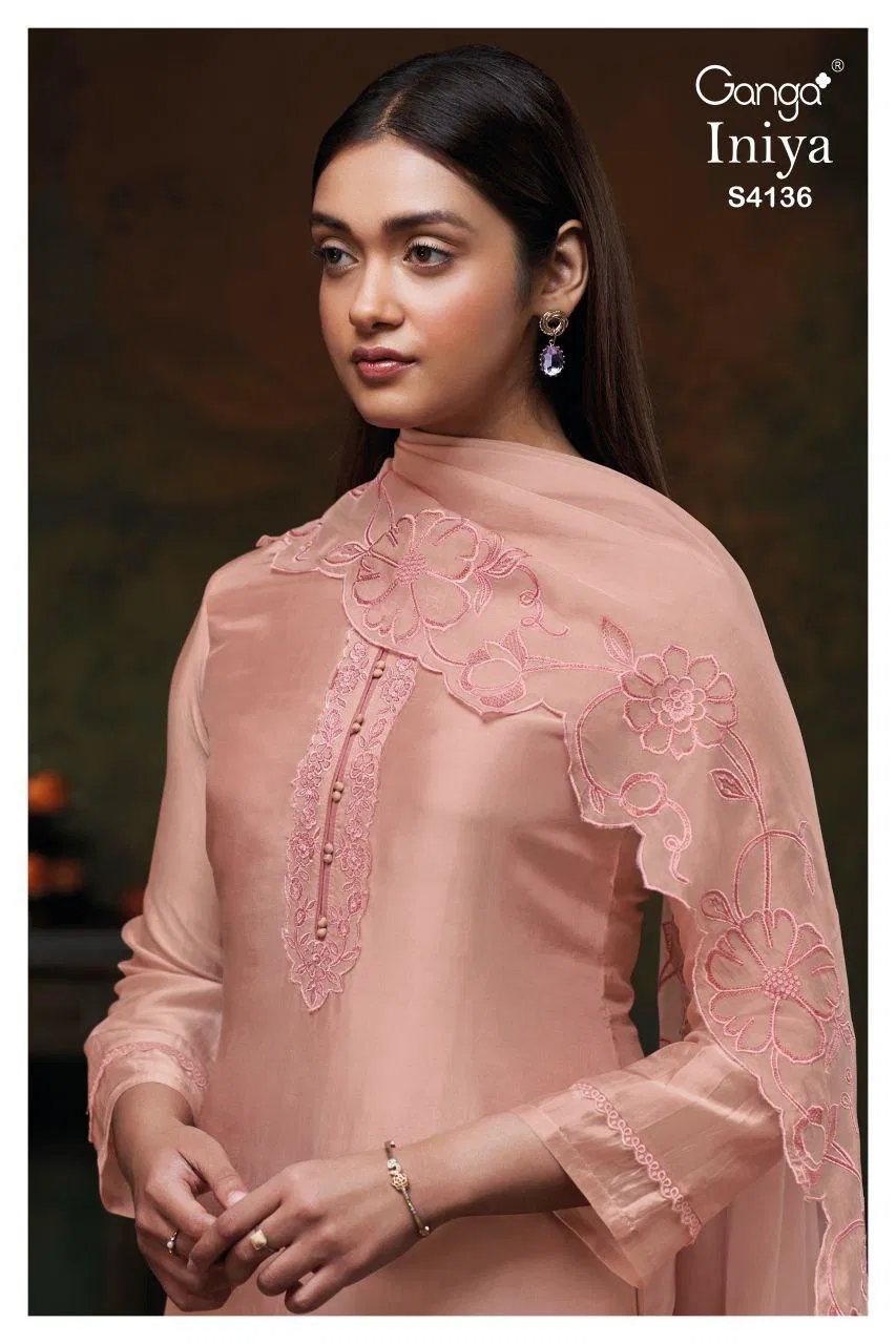 Ganga Iniya 4136 Bemberg Silk With Embroidery Work Salwar Kameez Wholesale