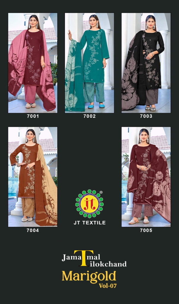 Buy Jt Marigold Vol 7 Rayon With Embroidery Work Dress Material Collection Wholesale 2026