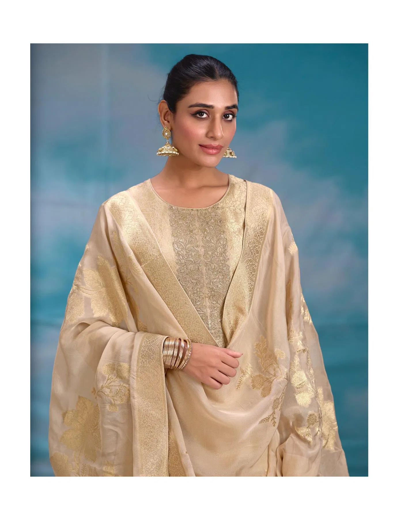 Ibiza Summer Pearls Organza Jacquard With Embroidery Work Salwar Kameez Wholesale