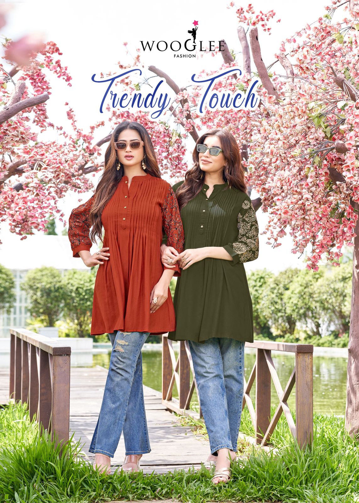 Wooglee Trendy Touch Rayon Slub Thread And Handwork Top Collection Wholesale