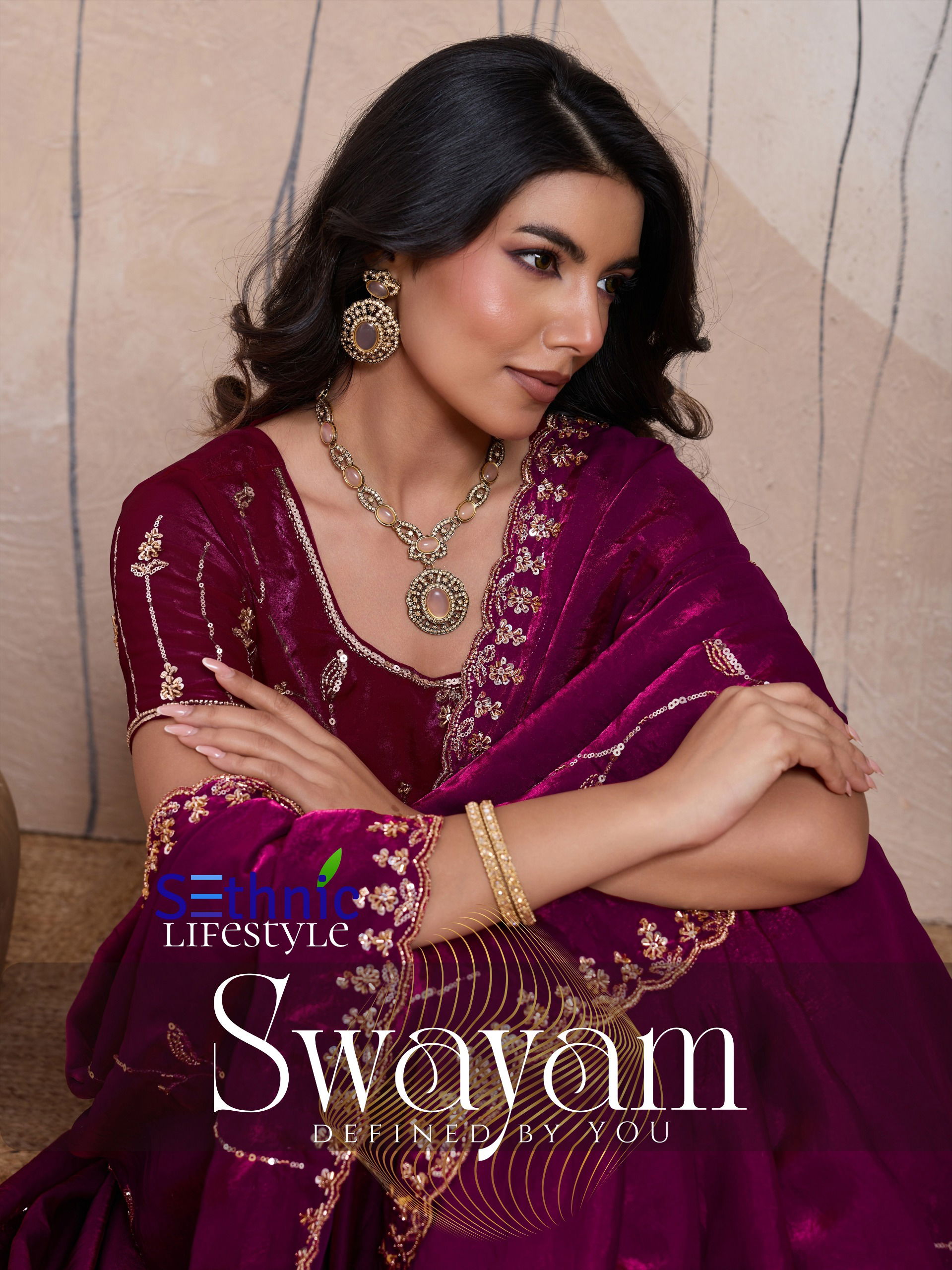 Sethnic Swayam Metallic Velvet Sequence Zari Work Saree Collection Wholesale