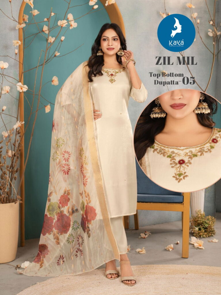 Stylish Kaya Zil Mil Roman Glass Fancy Kurti Pant And Dupatta Collection Wholesale 2026