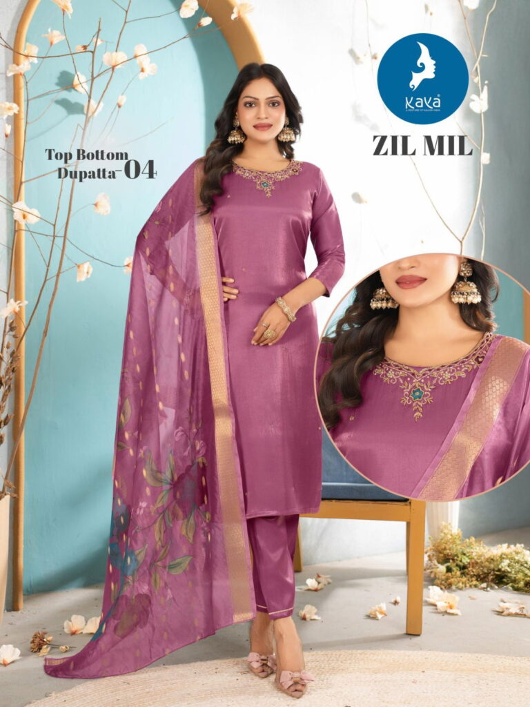 Stylish Kaya Zil Mil Roman Glass Fancy Kurti Pant And Dupatta Collection Wholesale 2026