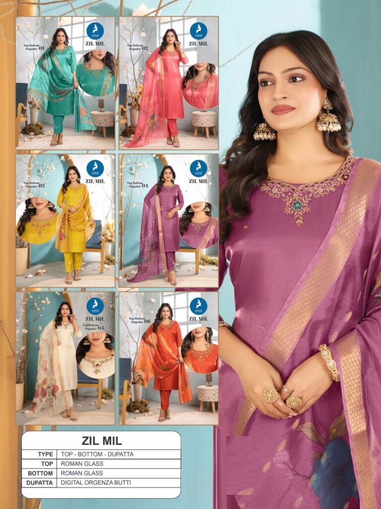 Stylish Kaya Zil Mil Roman Glass Fancy Kurti Pant And Dupatta Collection Wholesale 2026