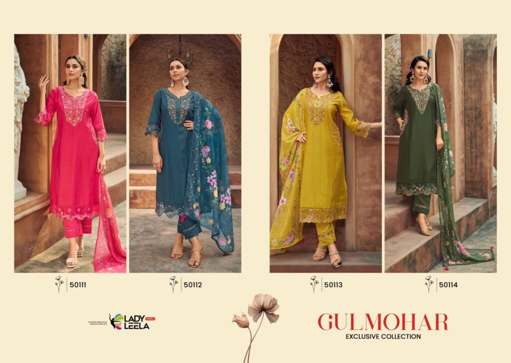 Buy Lady Leela Gulmohar Viscose Silk With Embroidery Kurti Pant And Dupatta Wholesale 2026