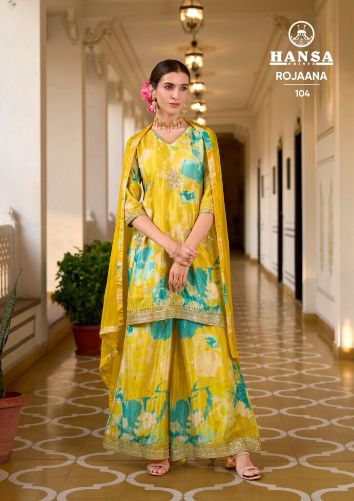 Launching Hansa Rojaana Chinon Digital Print With Embroidery Readymade Dress Wholesale 2026