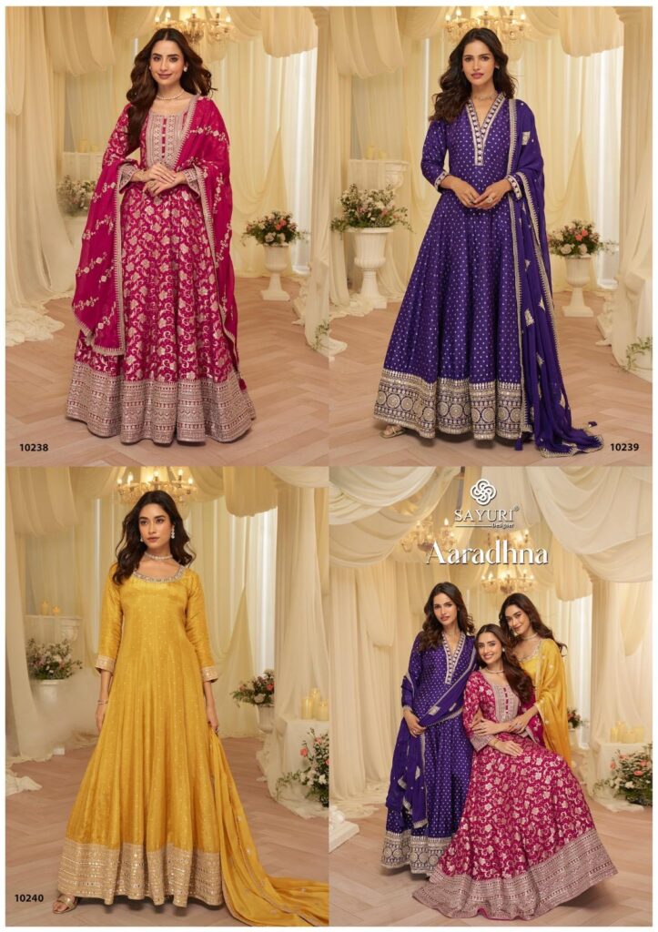 Latest Sayuri Aaradhana Viscose Jacquard Silk With Embroidered Gown And Dupatta Wholesale 2026