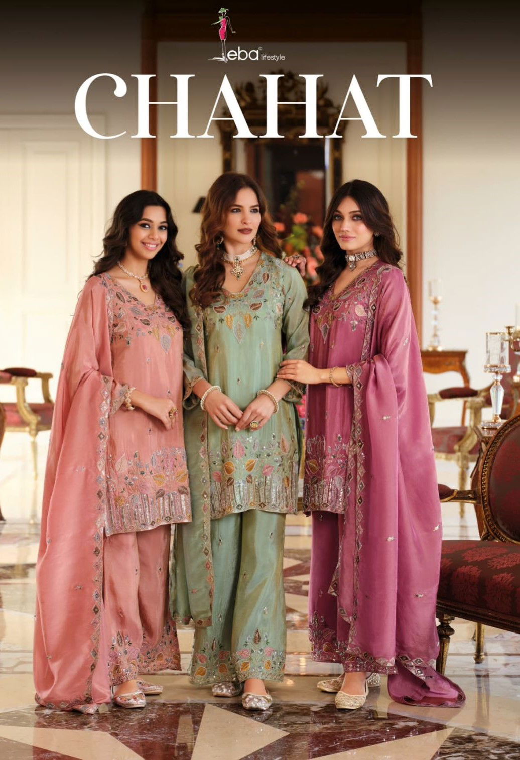 Eba Chahat Shimmer With Beats Work Designer Top Bottom And Dupatta Collection Wholesale